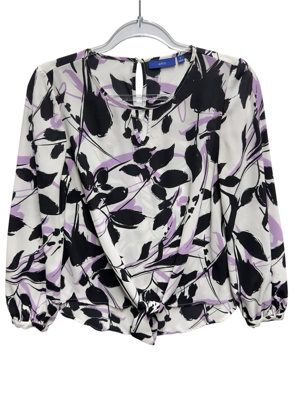 Tuxedo Silky Satin Matte Chiffon Knit Abstract Art Floral Leaf Vines Blouse Top